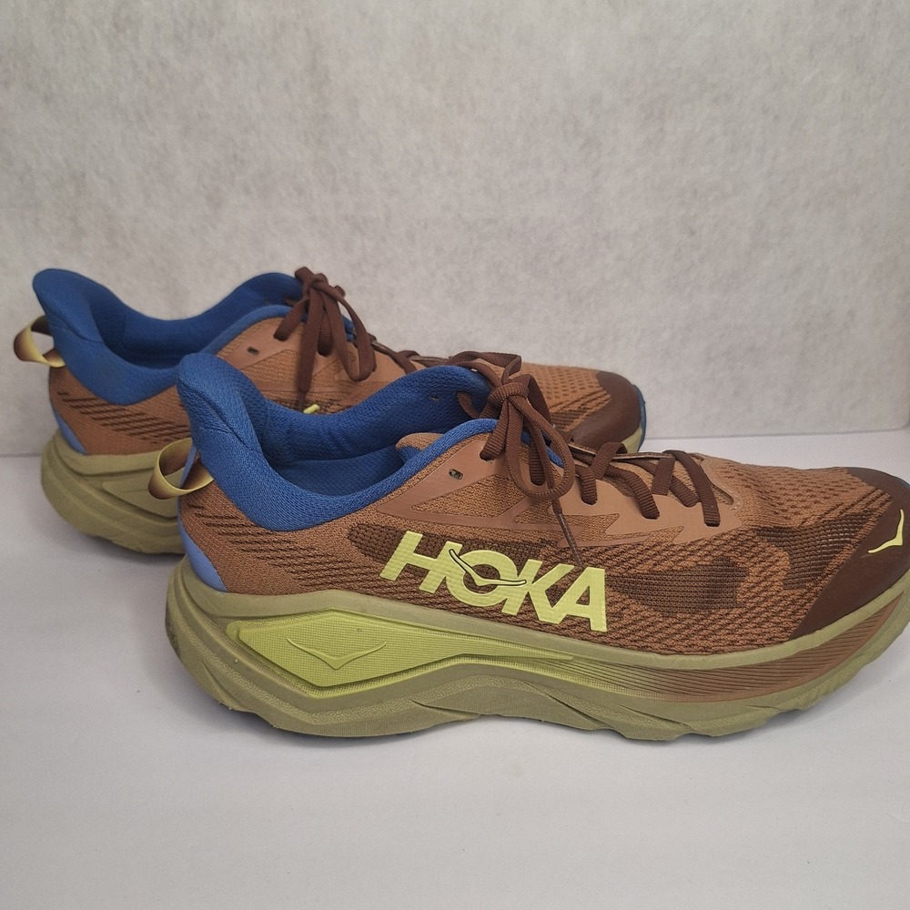 Hoka Challenger 8 Mens 11.5 Trail Running Shoes Brown Blue Yellow 1148716 MPTC